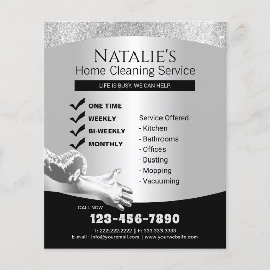 House Cleaning Maid Service Modern Silver Flyer (Voorkant)