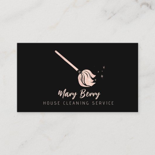 House Cleaning Maid Service Roos Gold Mop Logo Visitekaartje (Voorkant)