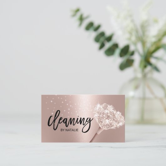 House Cleaning Maid Service Roos Gold Typografie Visitekaartje (Staand voorkant)