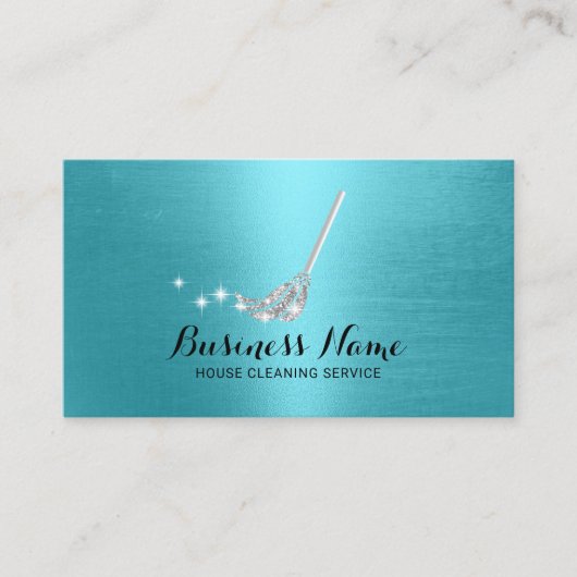 House Cleaning Maid Service Silver Mop Turquoise Visitekaartje (Voorkant)