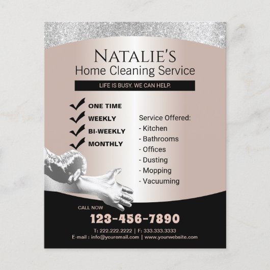 House Cleaning Maid Service Silver & Roos Gold Flyer (Voorkant)