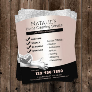 House Cleaning Maid Service Silver & Roos Gold Flyer