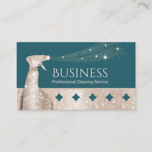 House Cleaning Modern Blauwgroen & Gold Maid Servi Visitekaartje (Voorkant)