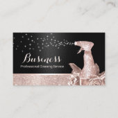 House Cleaning Modern Roos Gold Floral Spray Black Visitekaartje (Voorkant)