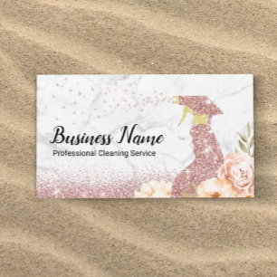 House Cleaning Modern Roos Gold Glitter Marble Visitekaartje