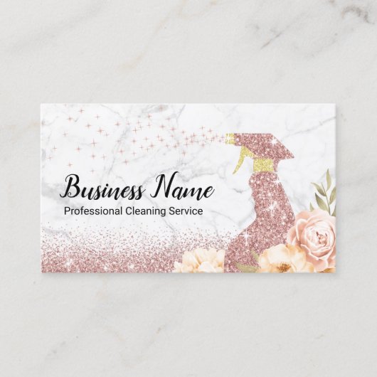 House Cleaning Modern Roos Gold Glitter Marble Visitekaartje (Voorkant)