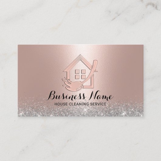 House Cleaning Modern Roos Gold House & Mop Logo Visitekaartje (Voorkant)