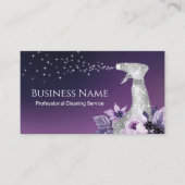 House Cleaning Modern Silver Spray Paarse Floral Visitekaartje (Voorkant)