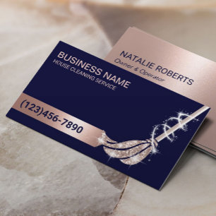 House Cleaning Navy & Roos Gold Mop Maid Service Visitekaartje