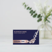 House Cleaning Navy & Roos Gold Mop Maid Service Visitekaartje (Staand voorkant)