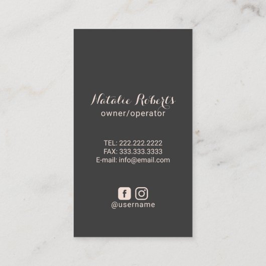 House Cleaning Roos Gold Feather Duster Dark Grey Visitekaartje (Achterkant)