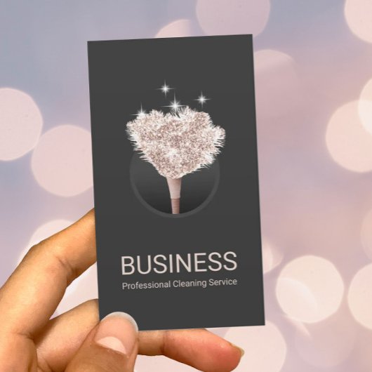 House Cleaning Roos Gold Feather Duster Dark Grey Visitekaartje