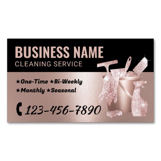 House Cleaning Roos Gold Glitter Housekeeping Magnetisch Visitekaartje (Voorkant)