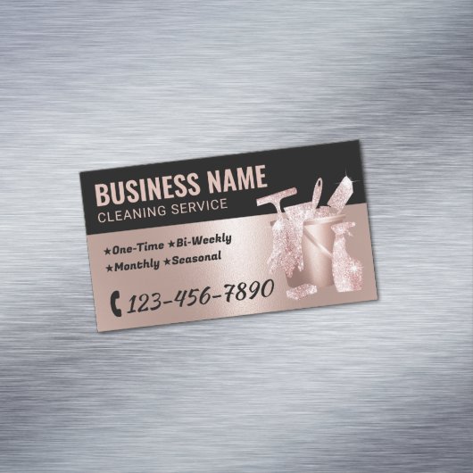 House Cleaning Roos Gold Glitter Housekeeping Magnetisch Visitekaartje (Voorbeeld)