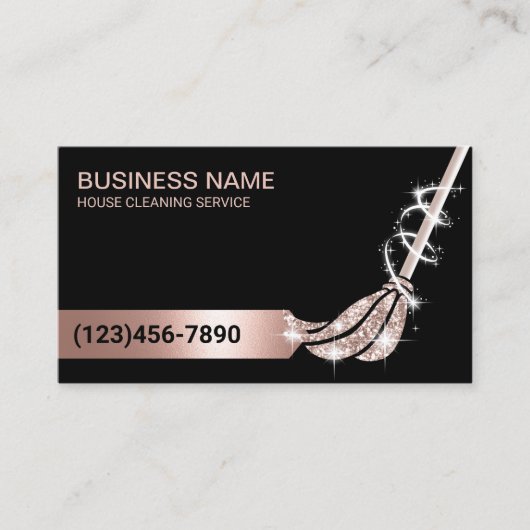 House Cleaning Roos Gold Glitter Mop Maid Service Visitekaartje (Voorkant)