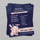 House Cleaning Roos Gold Housekeeping Navy Floral Flyer<br><div class="desc">Home Cleaning Service Roos Gold & Navy Blue Housekeeping Flyers.</div>