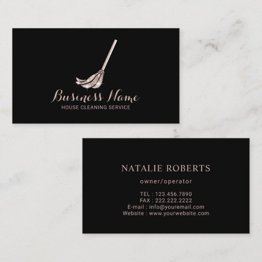House Cleaning Roos Gold Mop Logo Maid Service Visitekaartje (Voorkant / Achterkant)