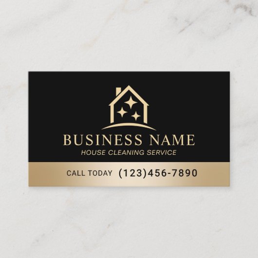 House Cleaning Service Black & Gold Housekeeping Visitekaartje (Voorkant)