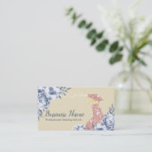 House Cleaning Service  Blue Floral Ivory Visitekaartje (Staand voorkant)