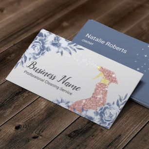 House Cleaning Service  Blue Floral  Visitekaartje