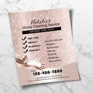 House Cleaning Service Blush Roos Gold Glitter Flyer