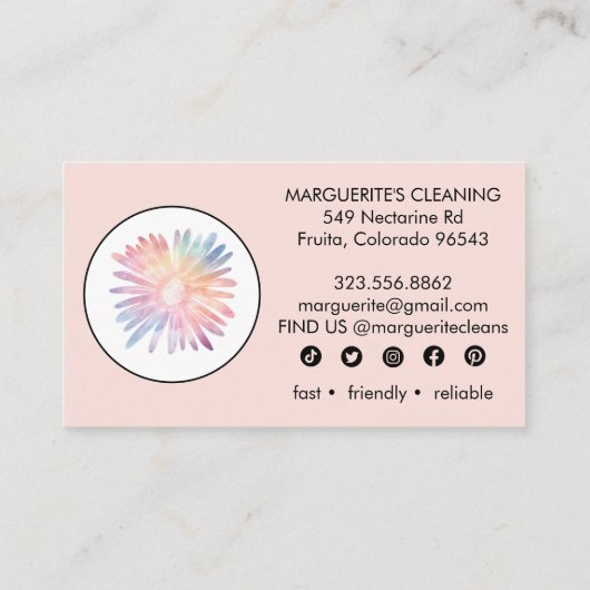 House Cleaning Service Daisy Logo Social Icons Visitekaartje (Achterkant)