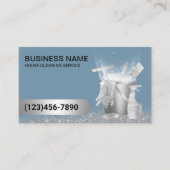 House Cleaning Service Dusty Blue Silver Glitter Visitekaartje (Voorkant)