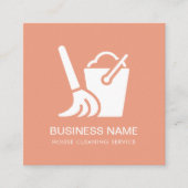 House Cleaning Service Eenvoudige Logo Peach Roze Vierkante Visitekaartje (Voorkant)