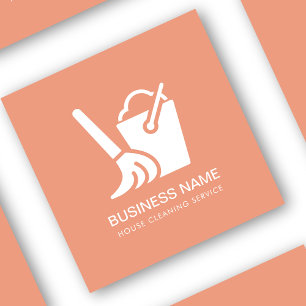 House Cleaning Service Eenvoudige Logo Peach Roze Vierkante Visitekaartje