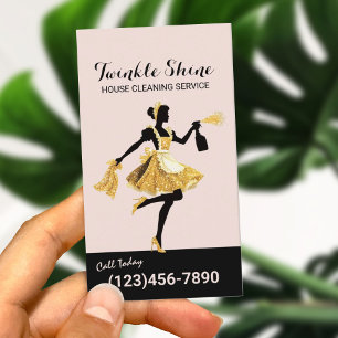 House Cleaning Service Gold Maid Blush Pink Visitekaartje