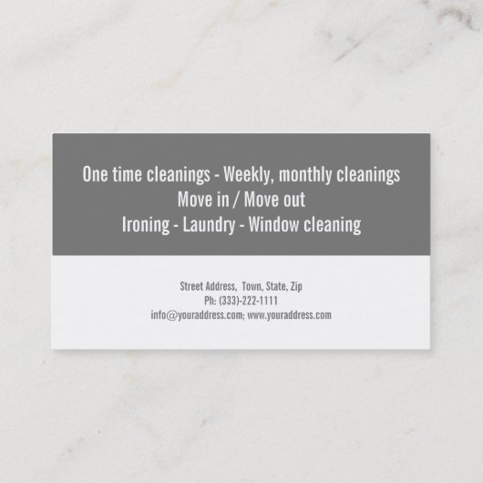 House Cleaning Service Grey Bold Lettering Visitekaartje (Achterkant)