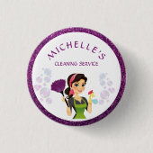 House Cleaning Service Maid Glitter Business Ronde Button 3,2 Cm (Voorkant)