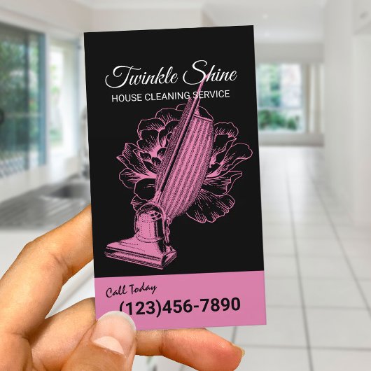 House Cleaning Service Retro Floral Vacuum Cleaner Visitekaartje
