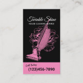 House Cleaning Service Retro Floral Vacuum Cleaner Visitekaartje (Voorkant)