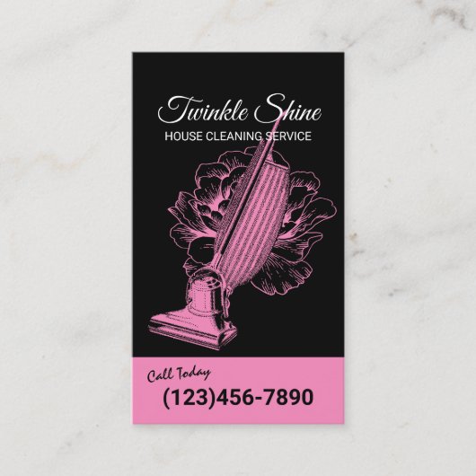 House Cleaning Service Retro Floral Vacuum Cleaner Visitekaartje (Voorkant)