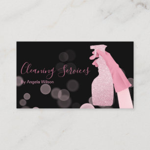 House Cleaning Services Maid Glitter Black Pink Visitekaartje
