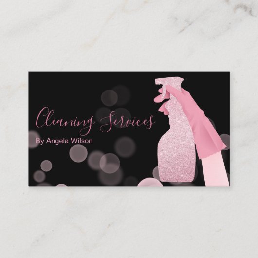House Cleaning Services Maid Glitter Black Pink Visitekaartje (Voorkant)