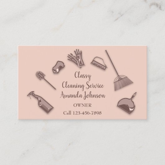 House Cleaning Services Roos Logo Maid Kantoor lux Visitekaartje (Voorkant)
