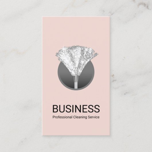House Cleaning Silver Feather Duster Elegant Pink Visitekaartje (Voorkant)