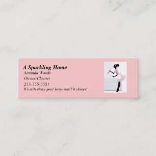 House Cleaning Skinny Busines Card w/Pink Mai Mini Visitekaartje