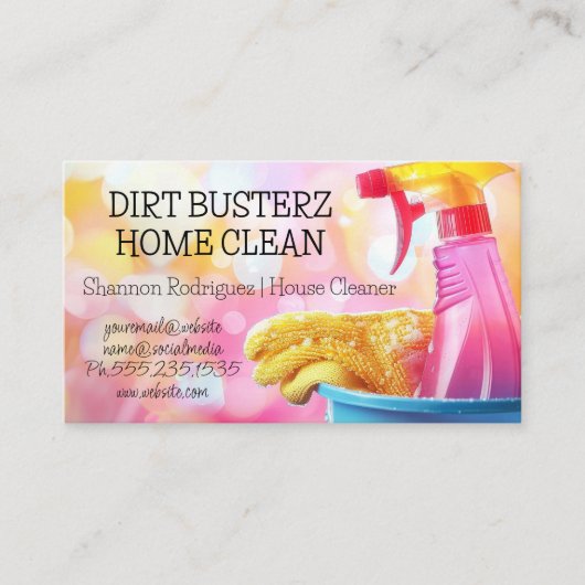 House Cleaning | Spray Bottle and Rag Visitekaartje (Voorkant)