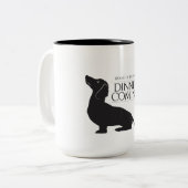 House Dachshund "Dinner is Coming" koffie-mok Tweekleurige Koffiemok (Voorkant links)