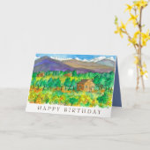 House Desert Mountains Waterverf Happy Birthday Kaart (Gele Bloem)