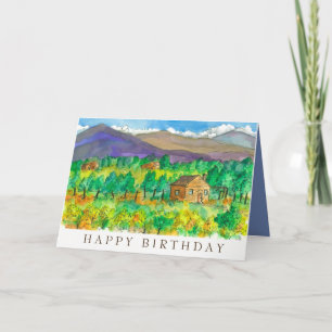 House Desert Mountains Waterverf Happy Birthday Kaart
