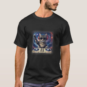 House DJ Cat Galaxy DJ Cat Kat op Platenspeler Dis T-shirt