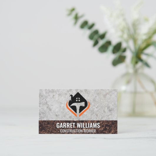 House en Hammer Logo | Beton en vuil Visitekaartje (Staand voorkant)