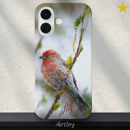 House Finch Bird Painting Aangepaste naam iPhone 16 Hoesje