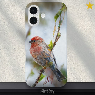House Finch Bird Painting Aangepaste naam iPhone 16 Hoesje