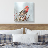 House Finch in Snow - Originele foto Canvas Afdruk (Insitu (Slaapkamer))