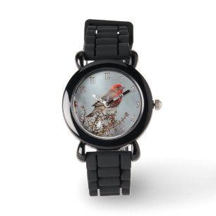 House Finch in Snow - Originele foto Horloge
